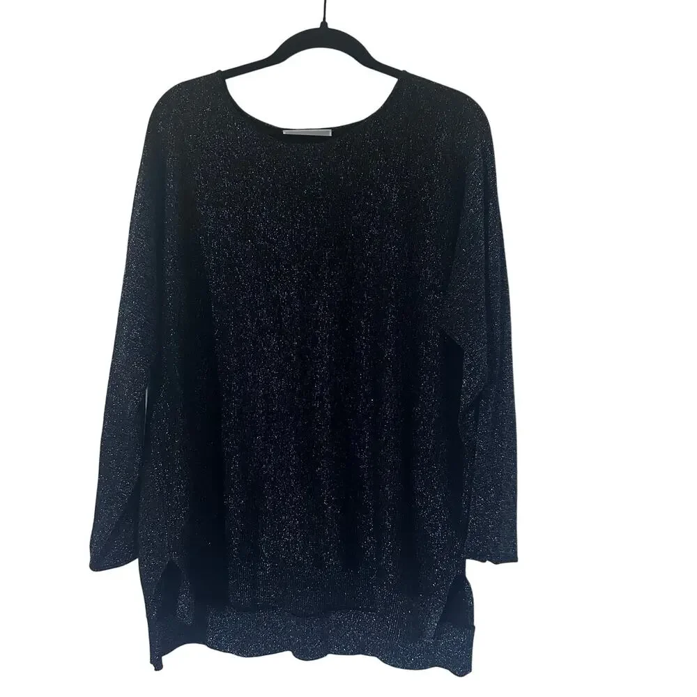 Michael Kors Black Silver Metallic Sparkle Sweater XL